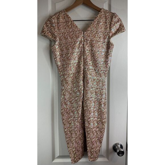 Dress The Population Women's Zoe Sequin Mini Dress Cap Sleeves Beige Tan Size M - Picture 2 of 12